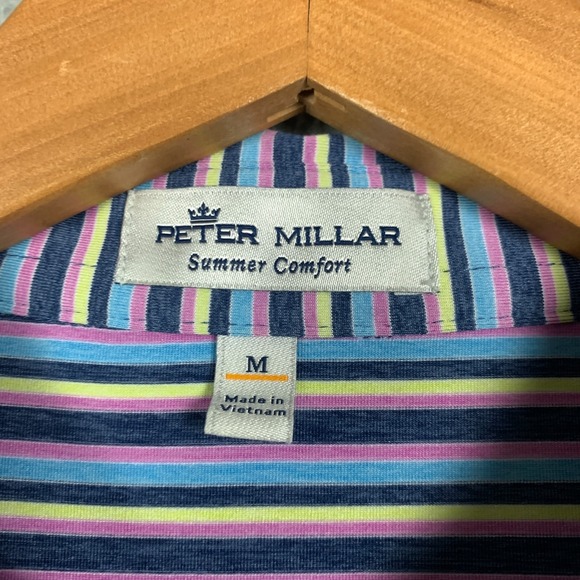Peter Millar Polo Shirt Mens Medium M Striped Summer Comfort Seven Canyons Golf - Picture 2 of 10